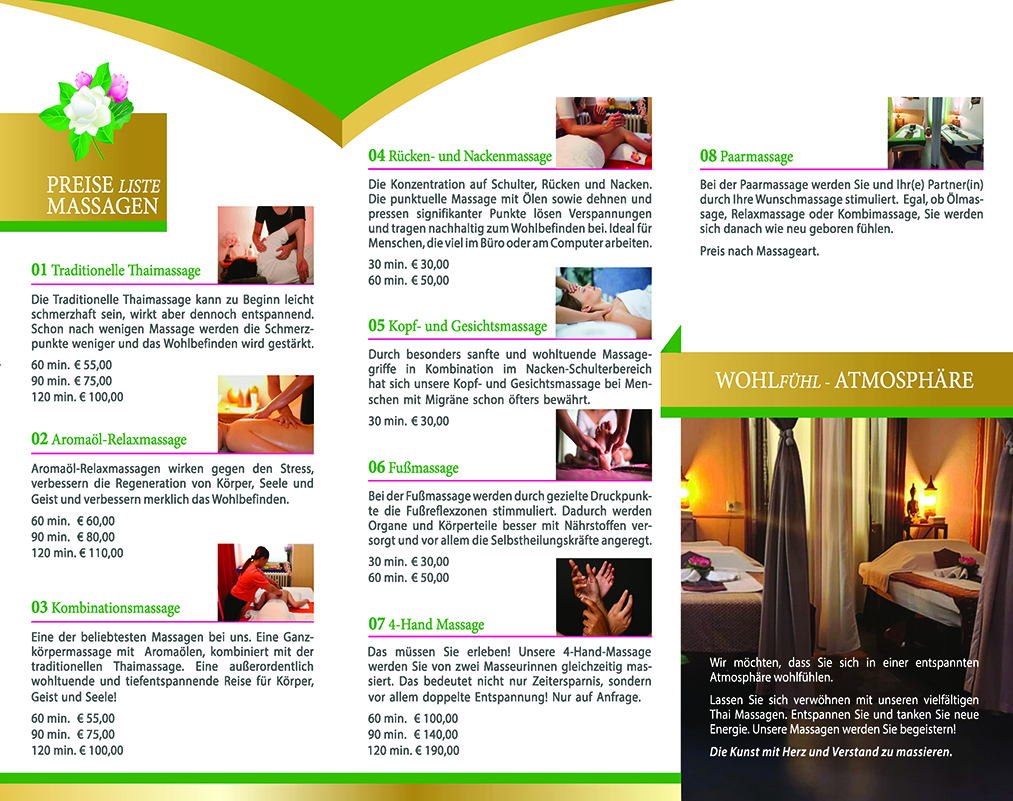 Yasmin Thai Massagen in Achern – Flyer mit Massageangebot